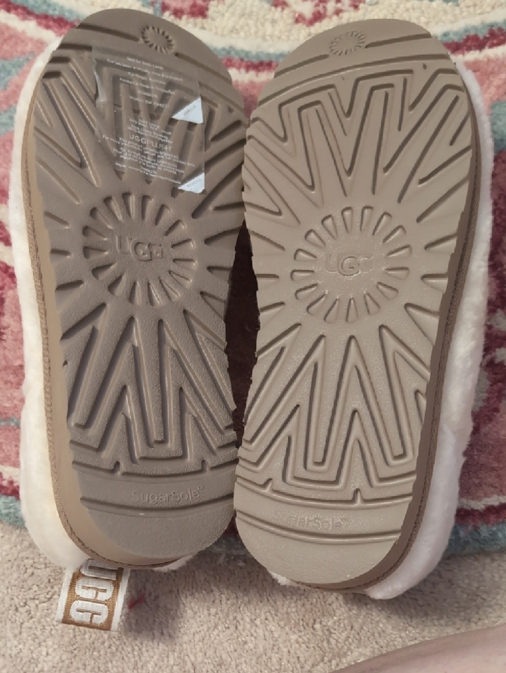 UGG Cream Shearling Slip-On Slippers with Tan Heel Tabs - Picture 5 of 7